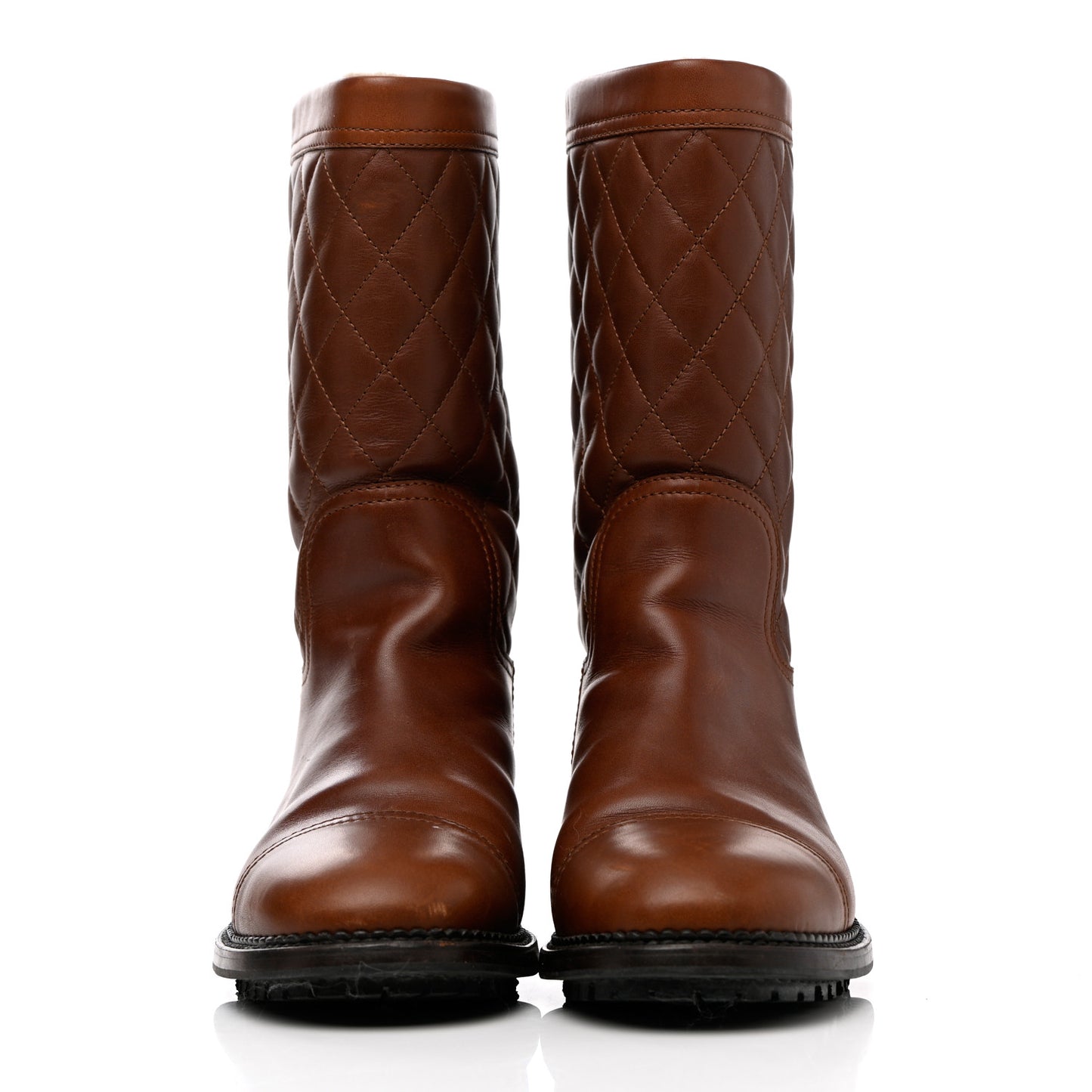 Calfskin Quilted CC Boots 37.5 Brown