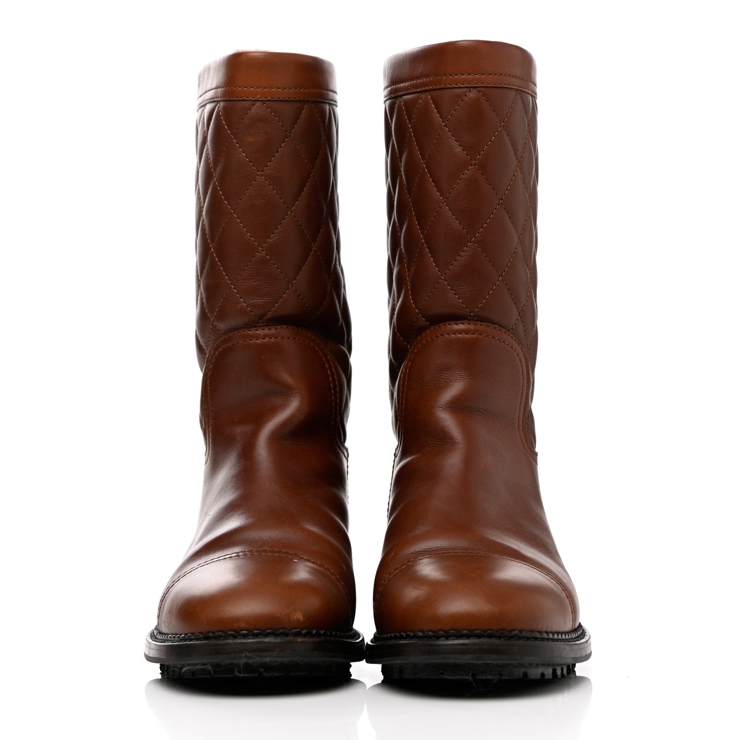 Chanel Calfskin Quilted CC Boots 37.5 Brown 2 of 16