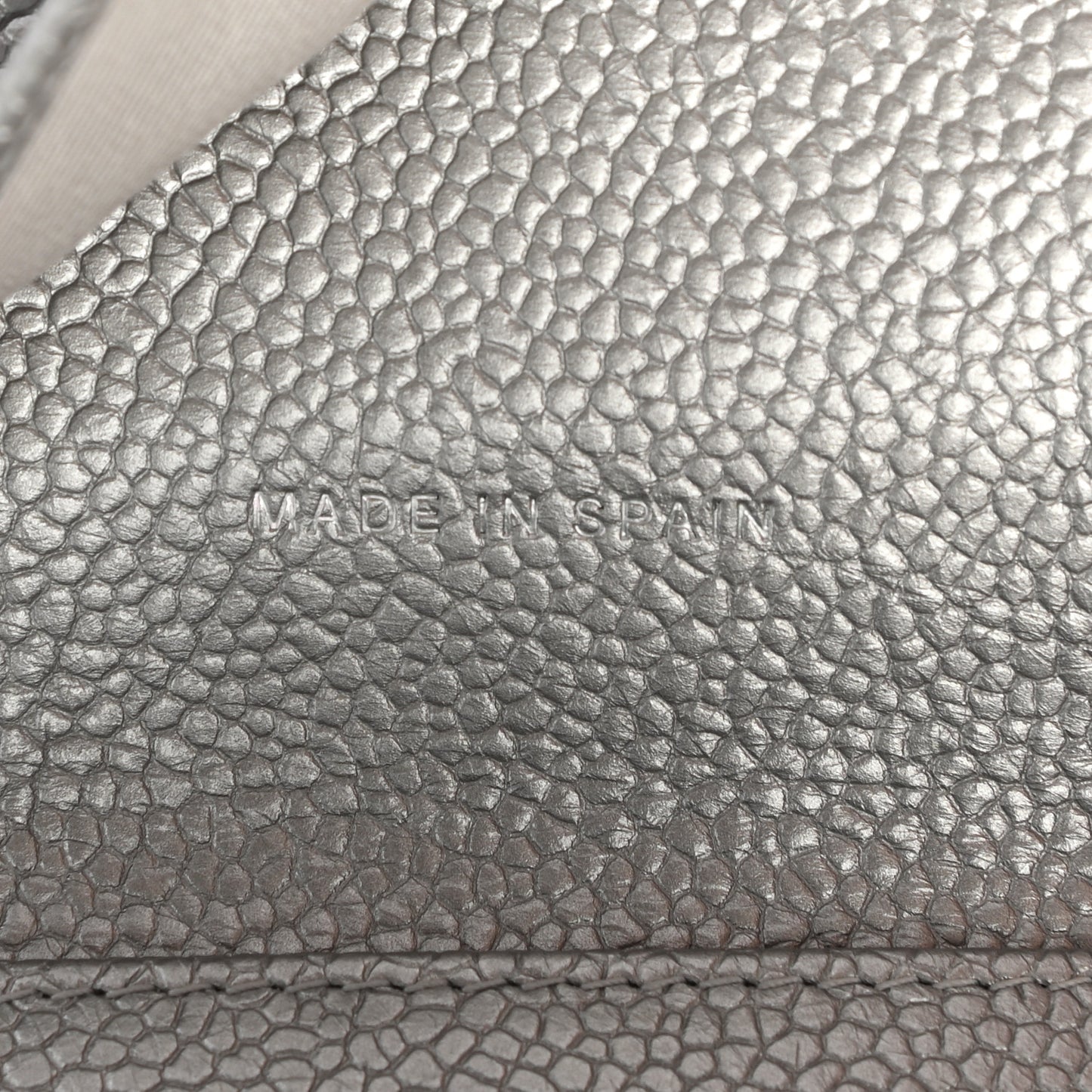 Metallic Caviar Quilted Compact Flap Wallet Silver