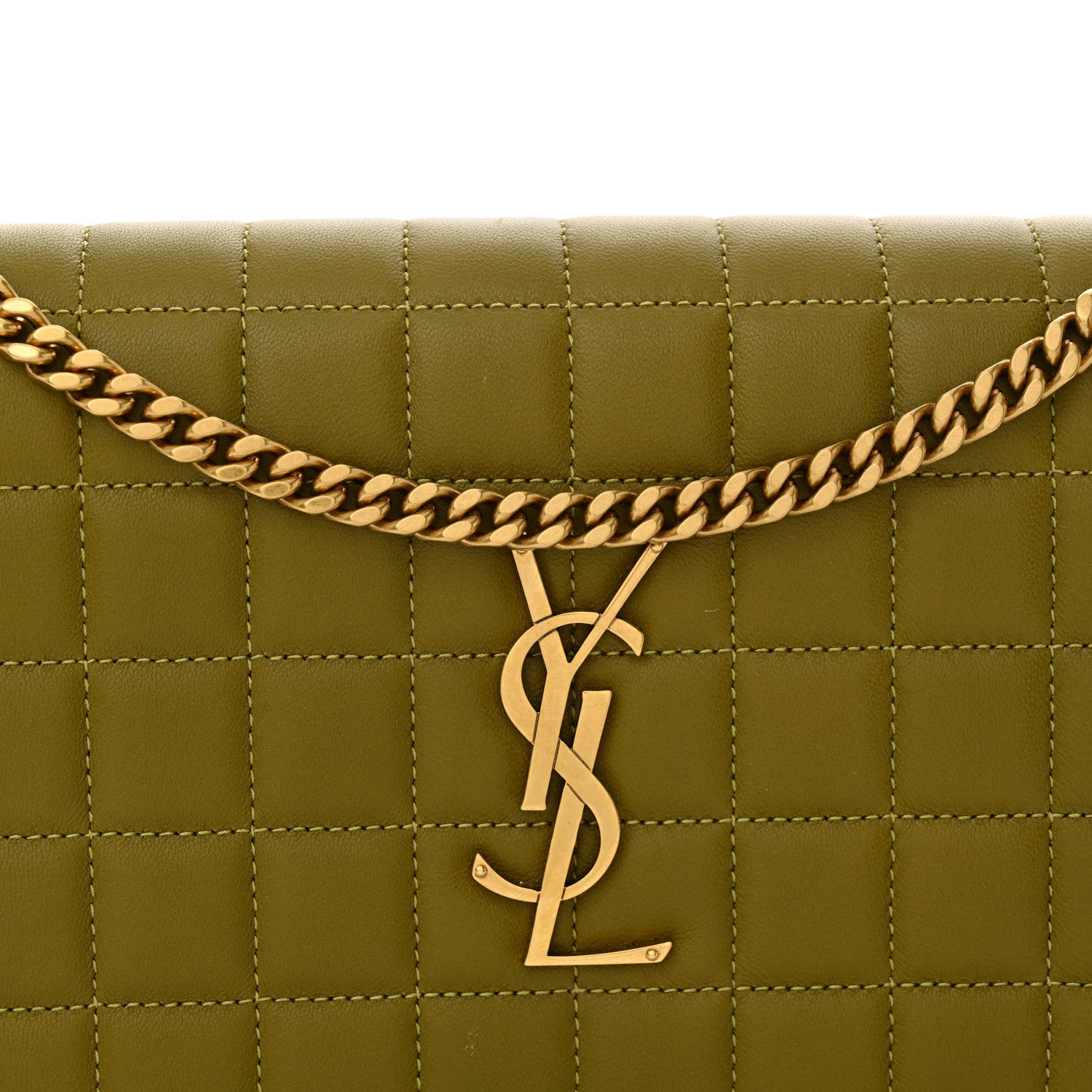 Saint Laurent Lambskin Carre Quilted Cassandre Chain Wallet Olive Drab 8 of 10