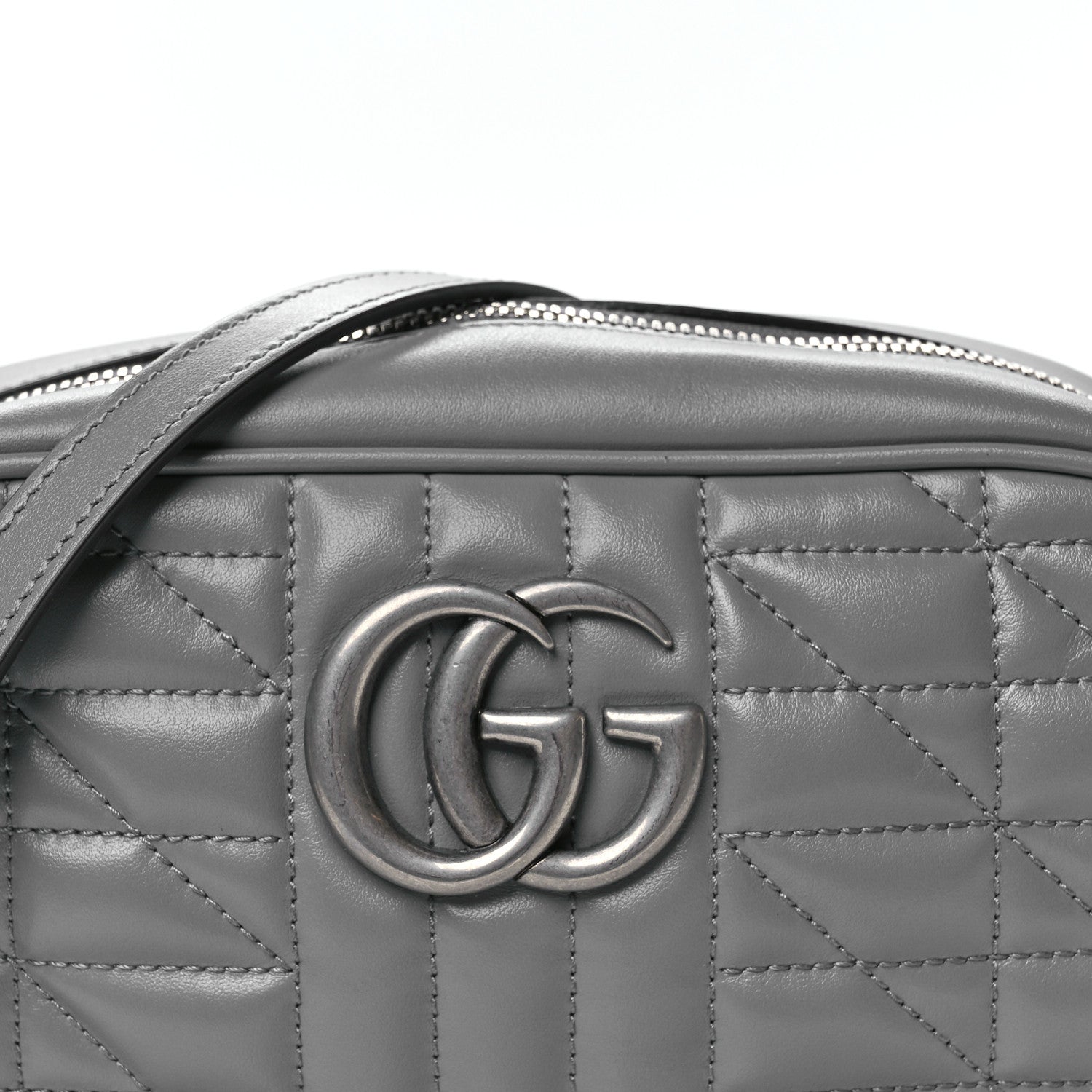 Gucci Calfskin Matelasse Aria Small GG Marmont Chain Shoulder Bag Deep Grey 8 of 10