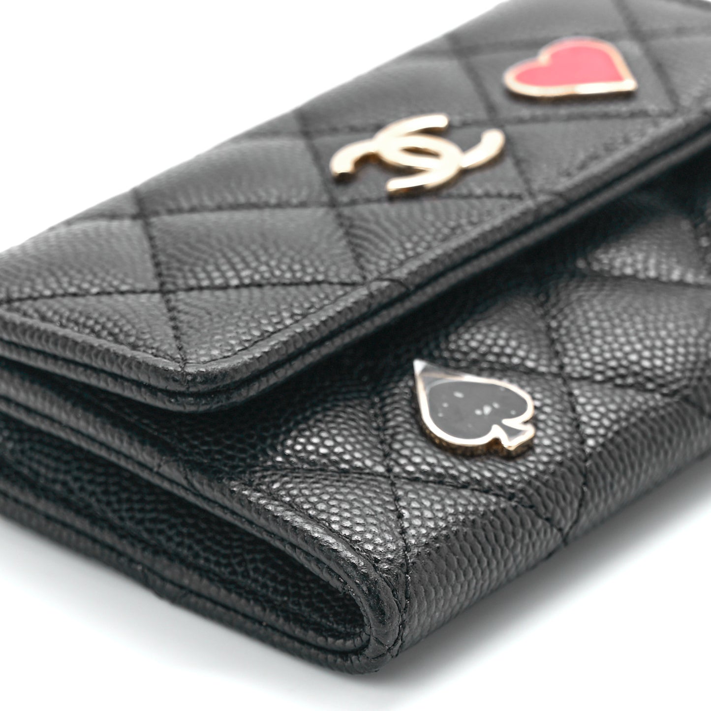 Caviar Quilted Enamel Coco Casino Flap Card Holder Wallet Black