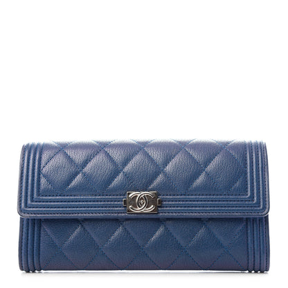 Chanel Goatskin Quilted Boy Flap Wallet Blue 1 of 7