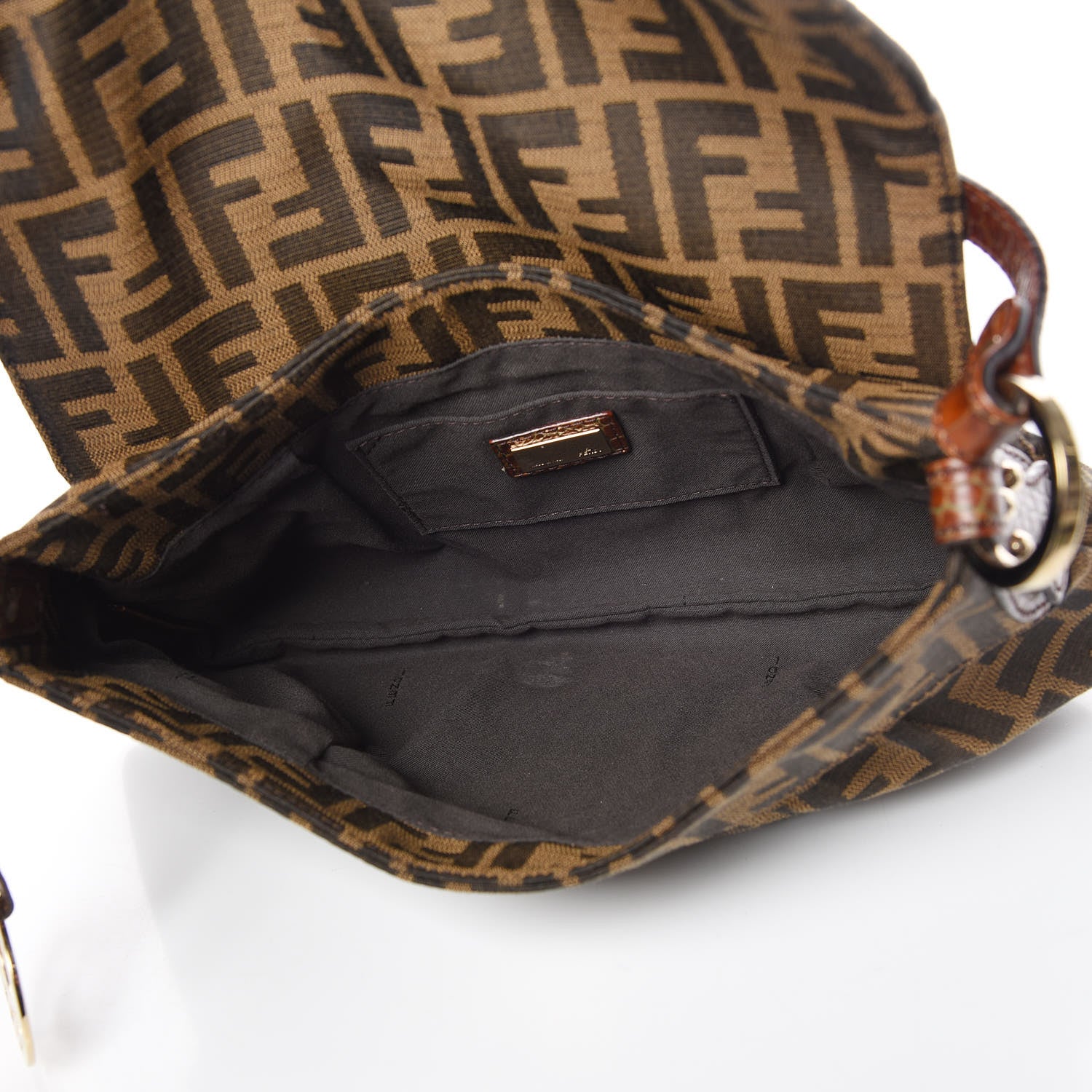 Fendi Zucca Calfskin Crocodile Embossed Small Chef Shoulder Bag Tobacco 6 of 11