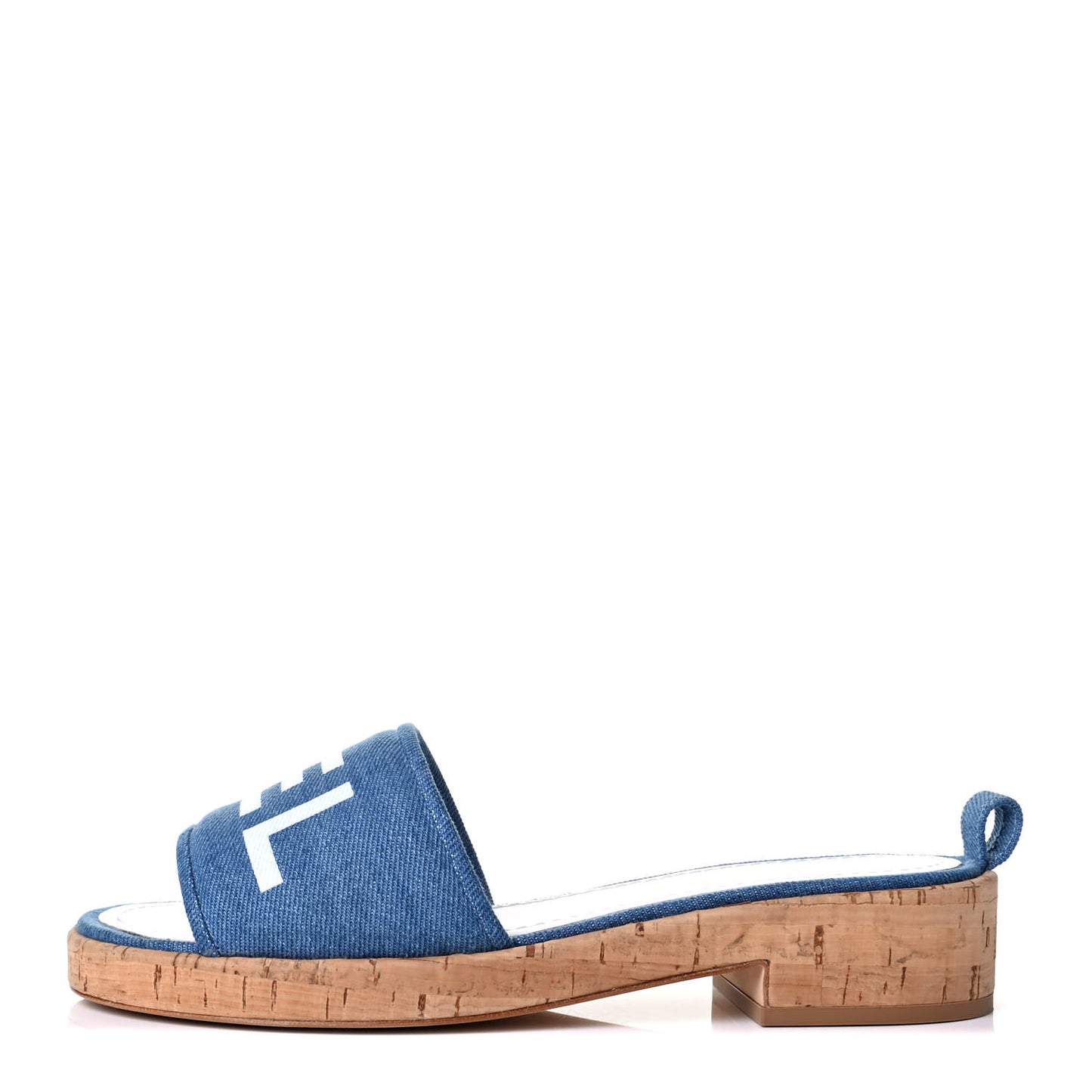 Denim Lambskin Cork Mule Sandal 39 Blue White