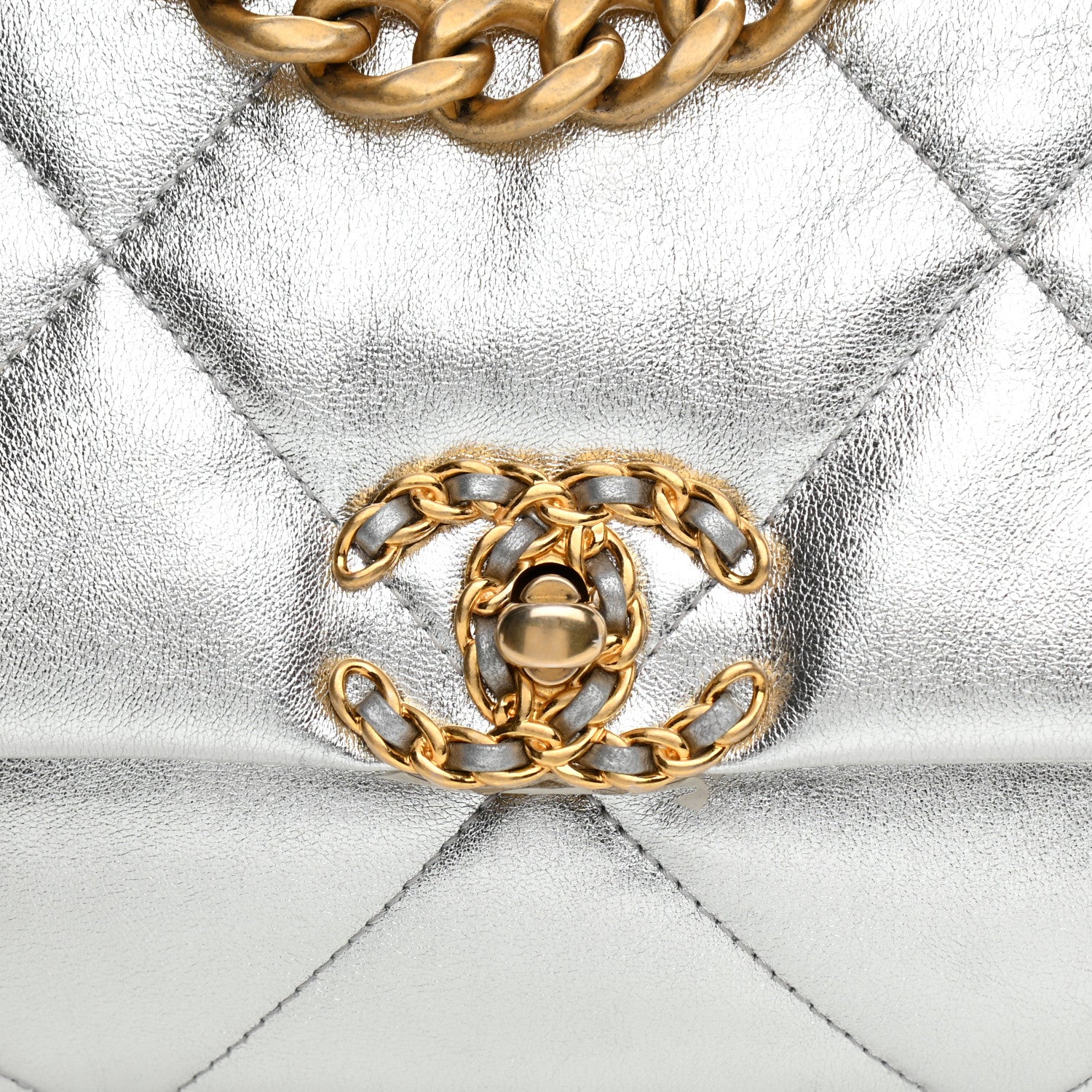 Chanel Metallic Lambskin Quilted Medium Chanel 19 Flap Silver 8 of 11