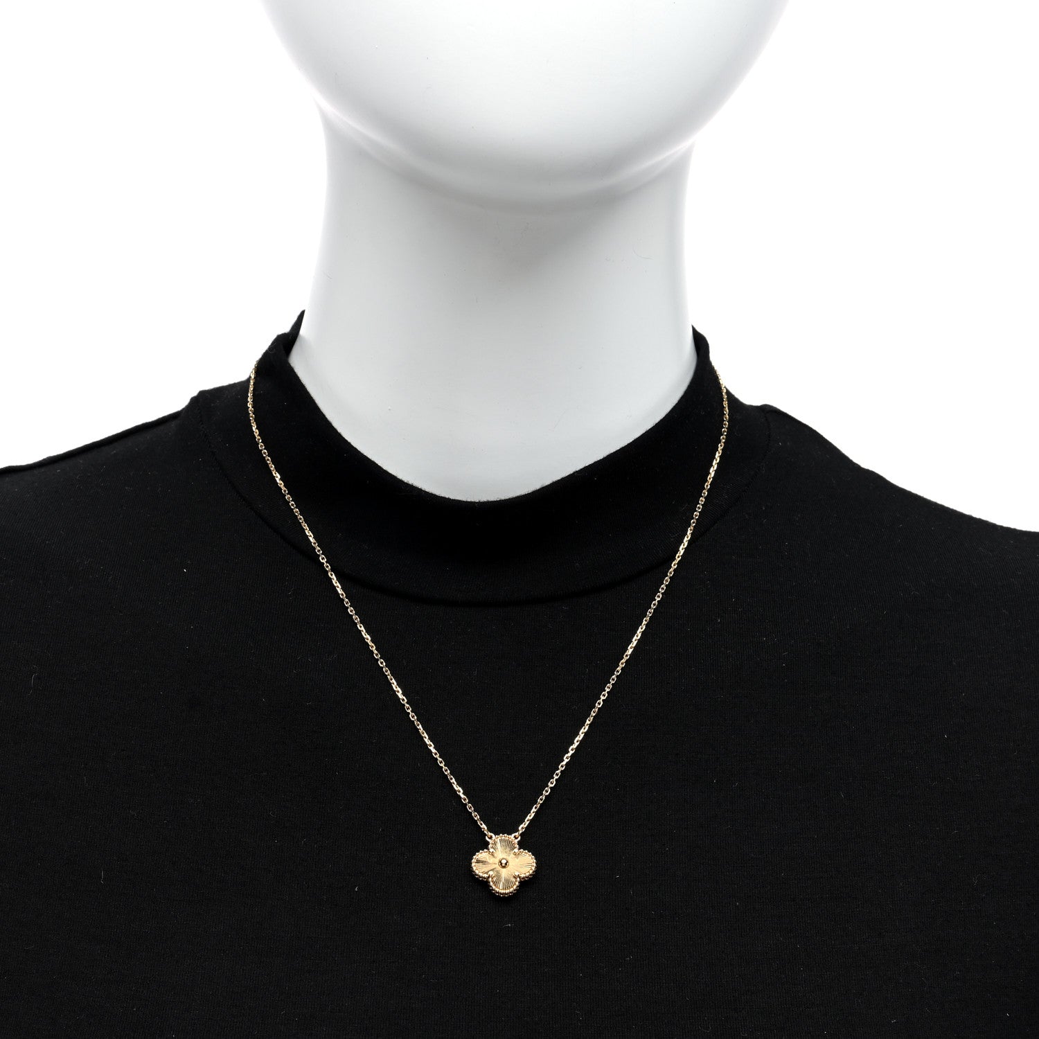 Van Cleef & Arpels 18K Yellow Gold Guilloche Vintage Alhambra Pendant Necklace 2 of 4