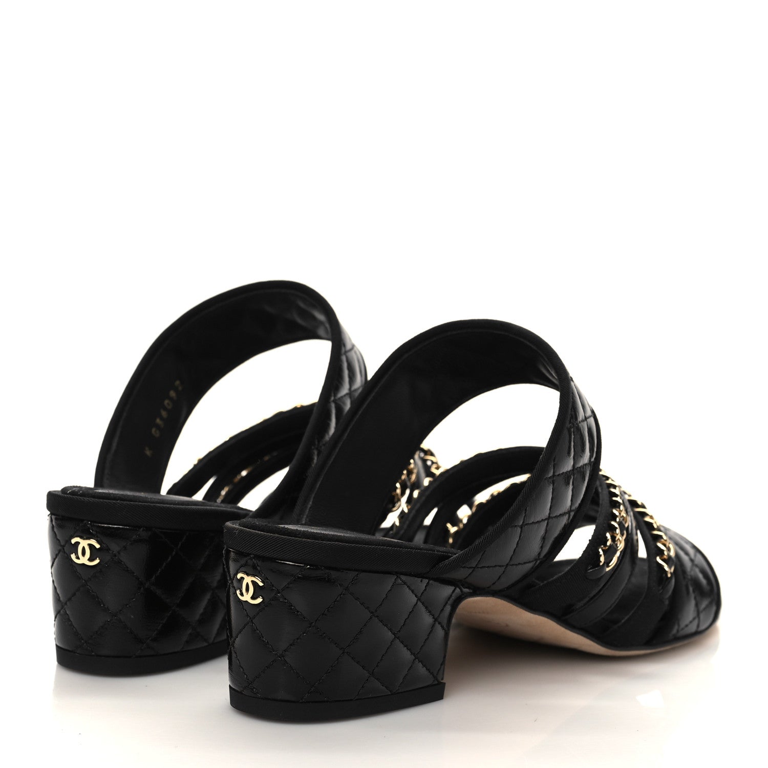 Chanel Distressed Patent Quilted Chain Mule Sandals 37.5 Black 4 of 9