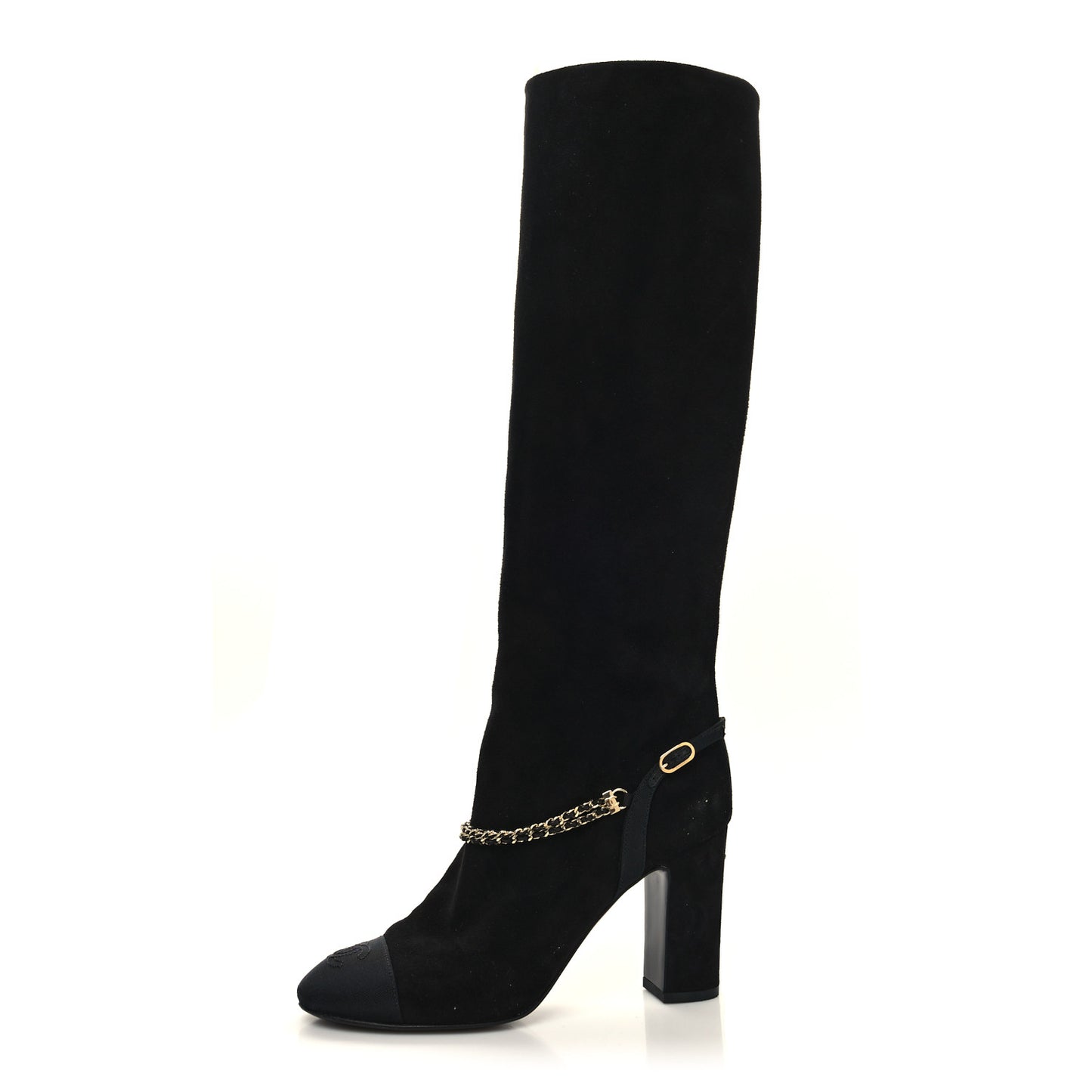 Suede Grosgrain Cap Toe Chain Boots 36.5 Black