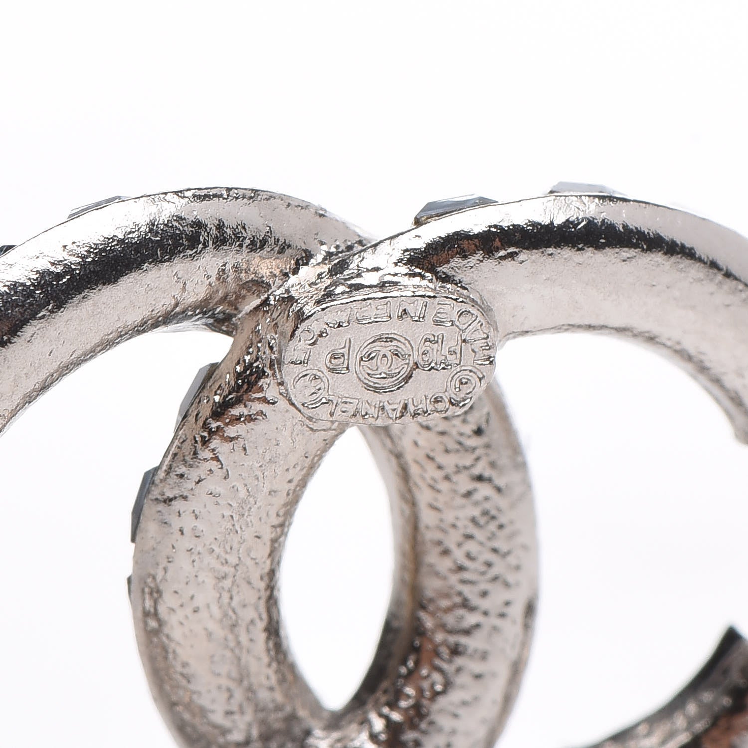 Chanel Metal Baguette Crystal CC Earrings Silver Blue 4 of 5