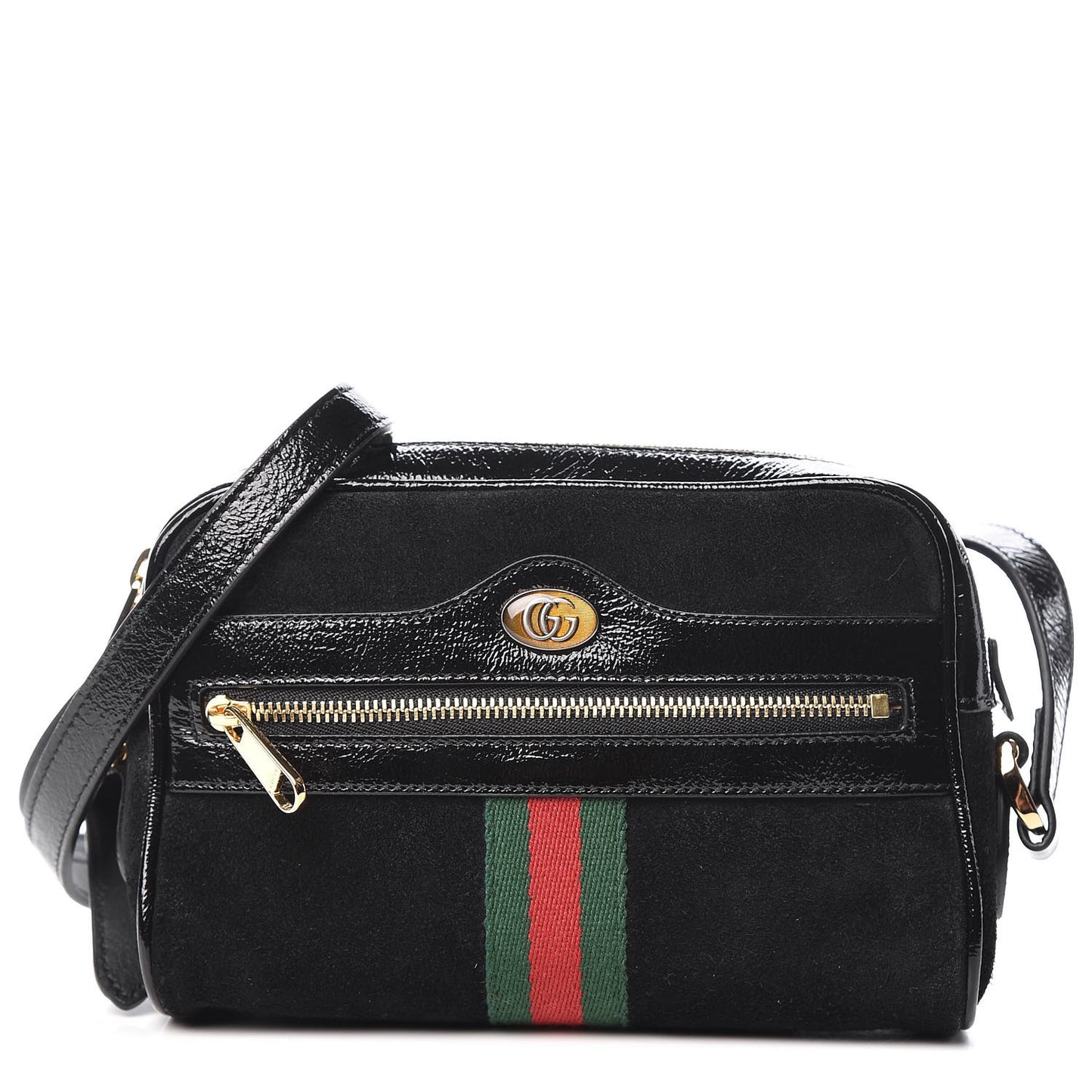 Suede Patent Web Mini Ophidia Shoulder Bag Black