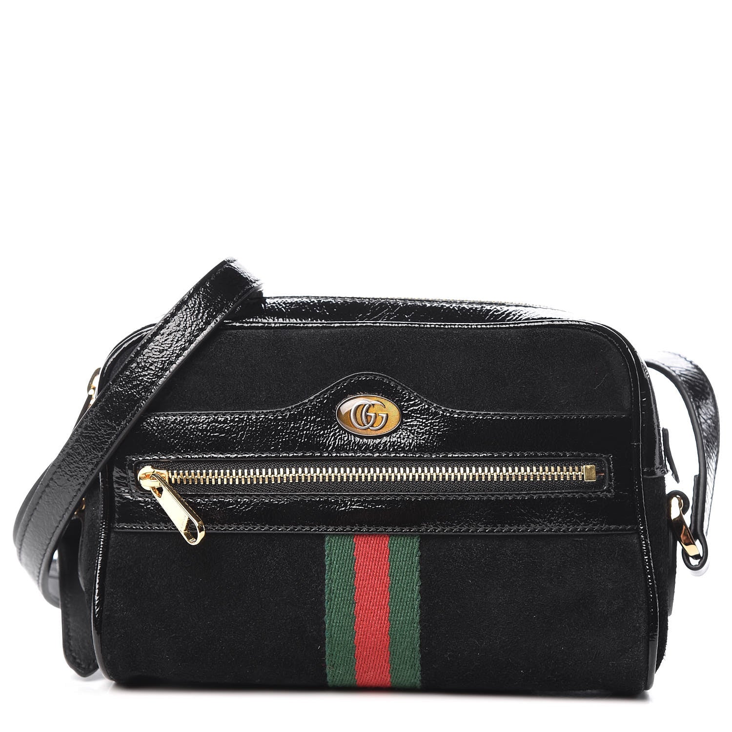 Gucci Suede Patent Web Mini Ophidia Shoulder Bag Black 1 of 9