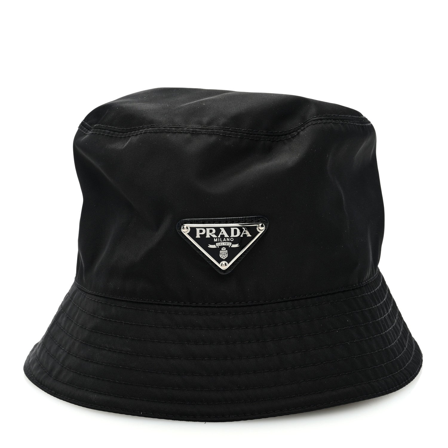 Prada Re-Nylon Metal Triangle Logo Womens Bucket Hat M Black 3 of 9