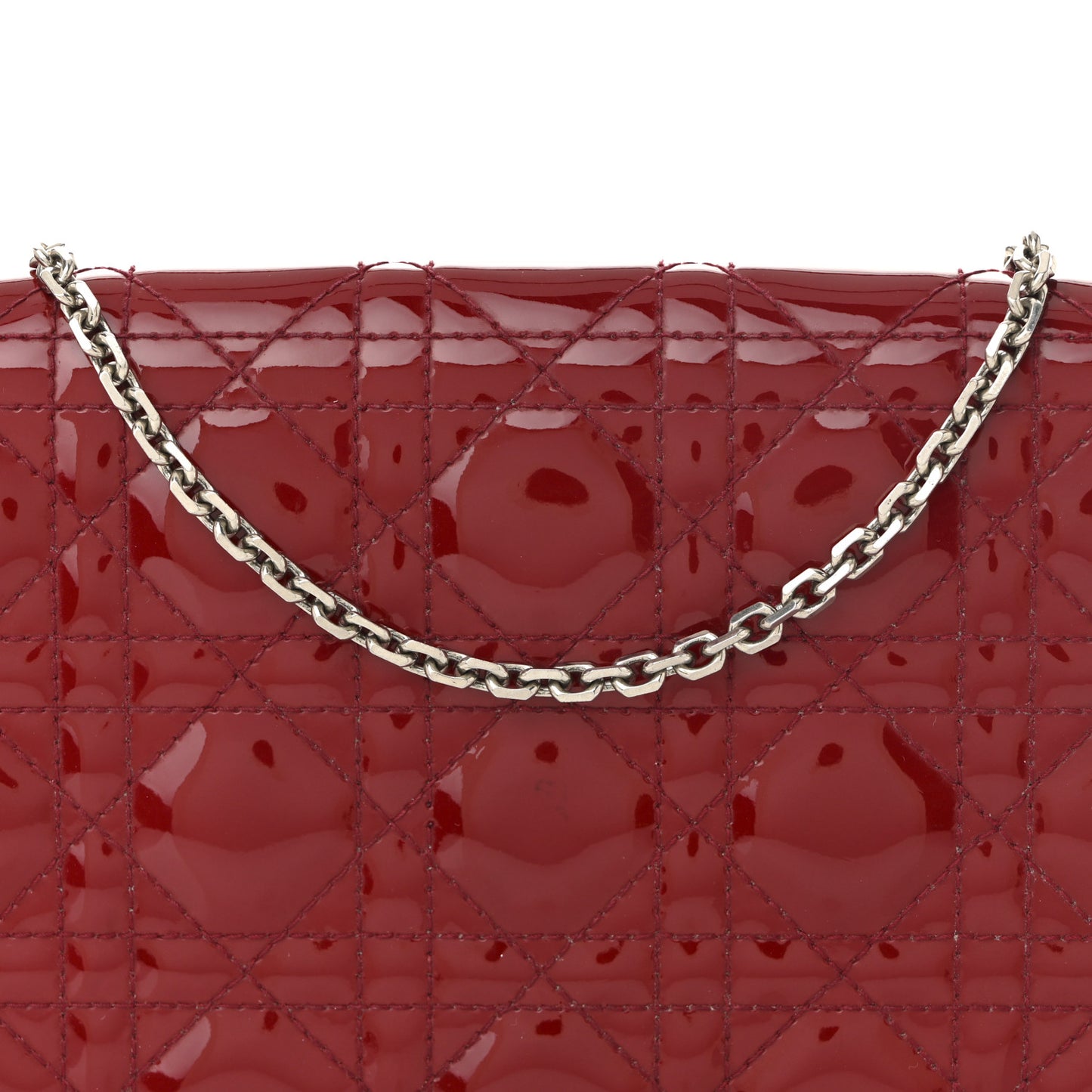 Patent Cannage Lady Dior Chain Wallet Rouge Ceris