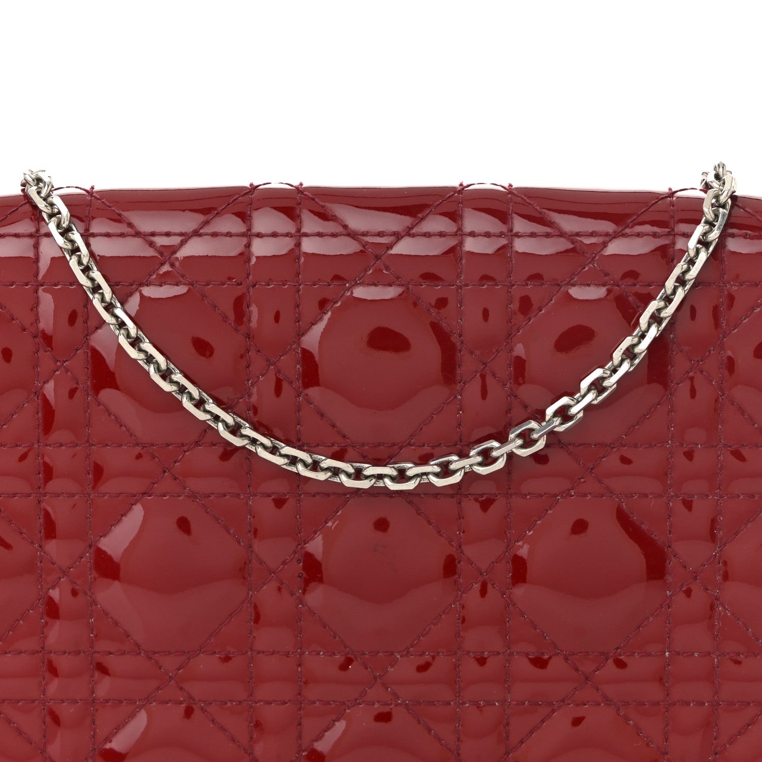 Christian Dior Patent Cannage Lady Dior Chain Wallet Rouge Ceris 9 of 12