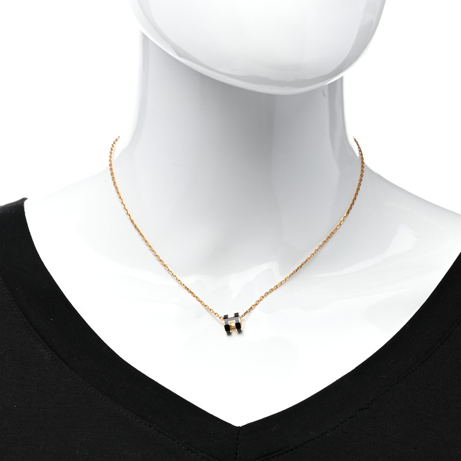 Hermes Lacquered Gold Mini Pop H Pendant Necklace Black 2 of 6