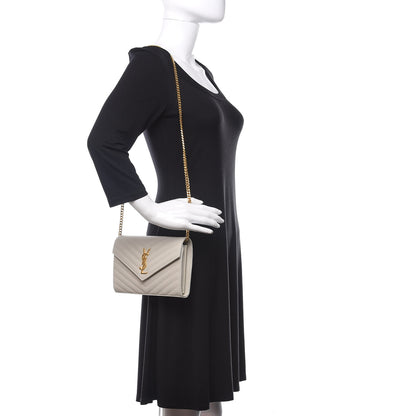 Saint Laurent Grain De Poudre Matelasse Chevron Monogram Chain Wallet Crema Soft 2 of 12