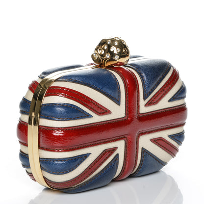 Alexander McQueen Patent Calfskin Britannia Skull Box Clutch Red Blue 3 of 7