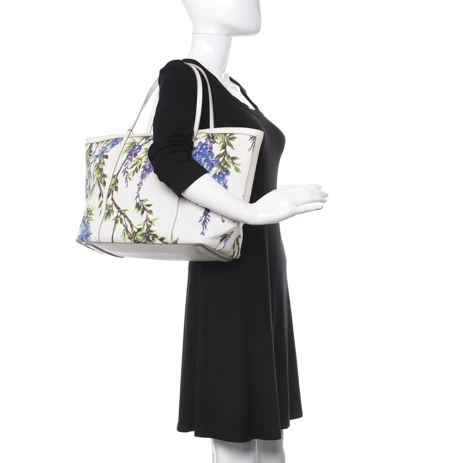 Dolce & Gabbana Woven Canvas Floral Print Small Escape Tote White Multicolor 2 of 10