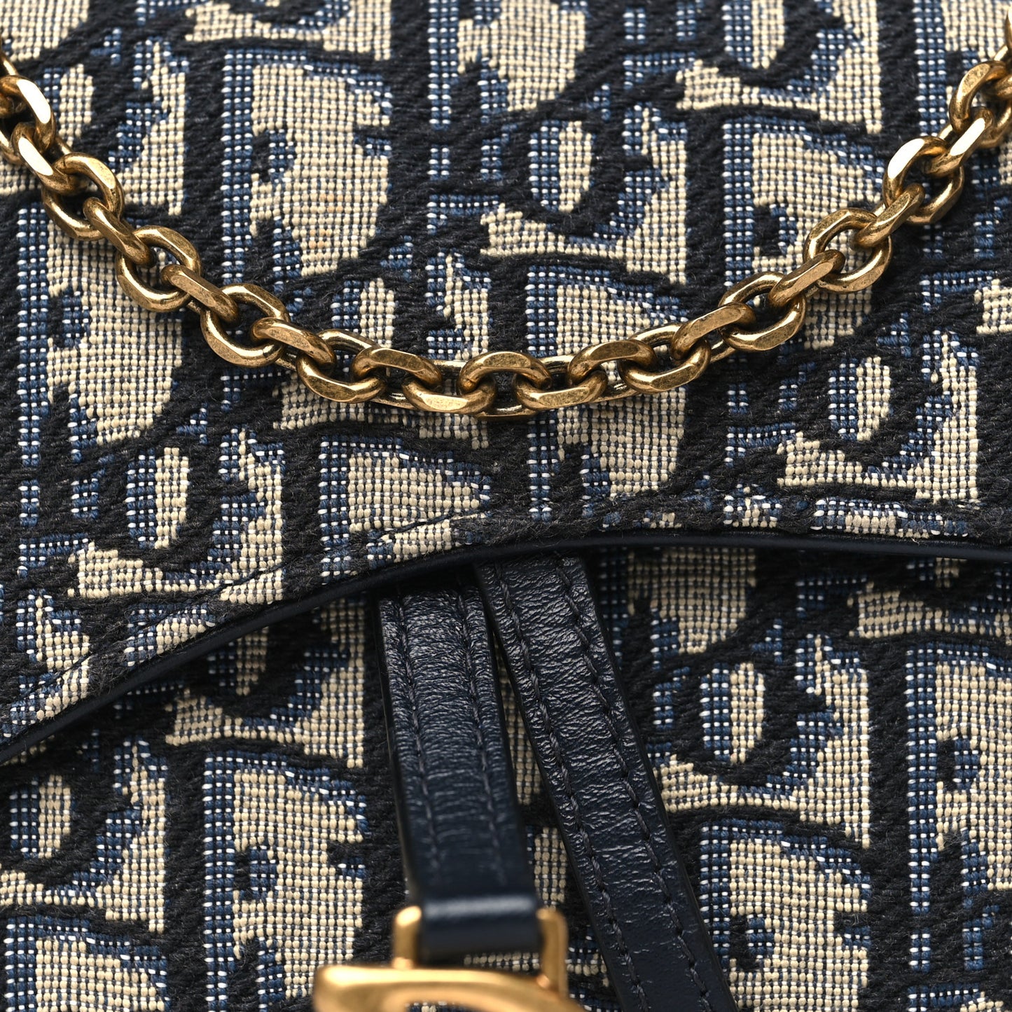 CHRISTIAN DIOR Oblique Saddle Chain Long Wallet Blue