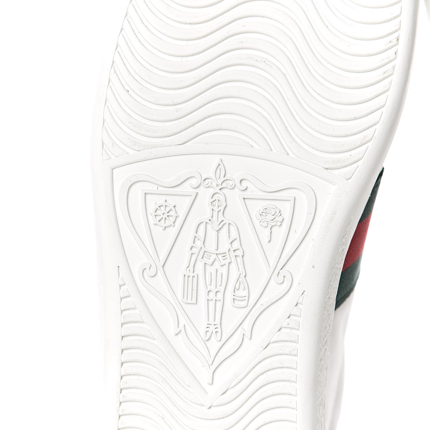 Gucci Calfskin Web Bee Embroidered Womens Ace Sneakers 37.5 White Green 6 of 9