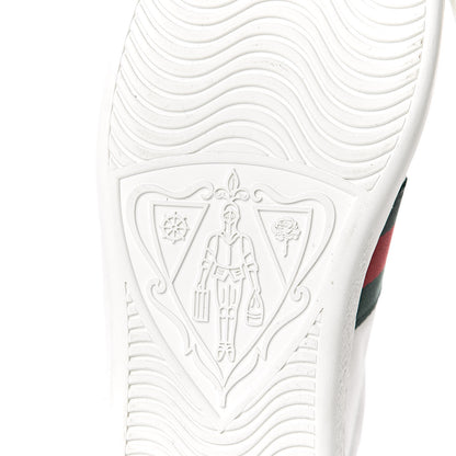 Gucci Calfskin Web Bee Embroidered Womens Ace Sneakers 37.5 White Green 6 of 9