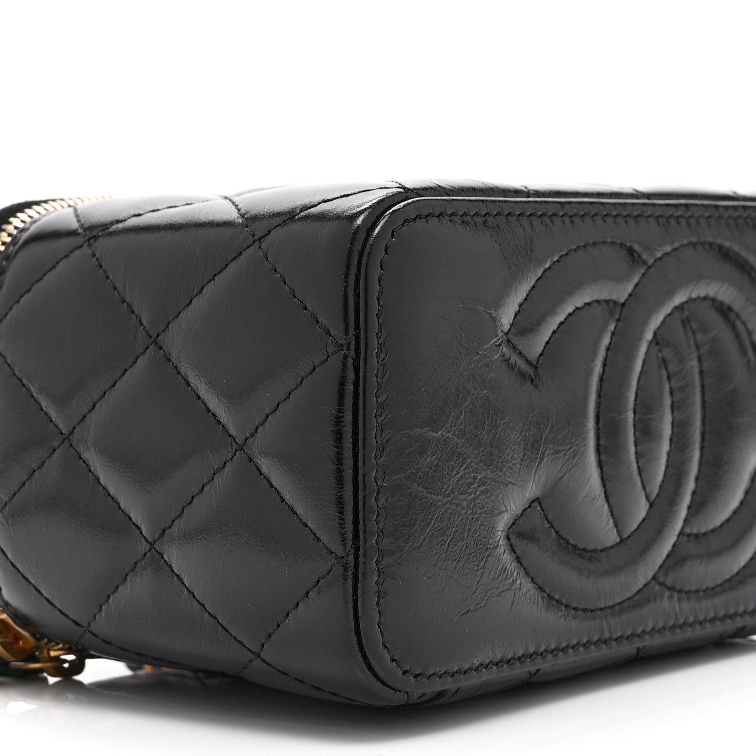 Chanel Shiny Lambskin Quilted Small Vanity Case With Chain Black 10 of 11