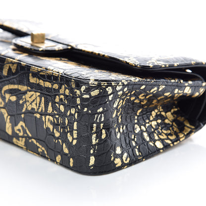 Chanel Calfskin Crocodile Embossed Graffiti 2.55 Cocodile Reissue 225 Flap Black Gold 9 of 9