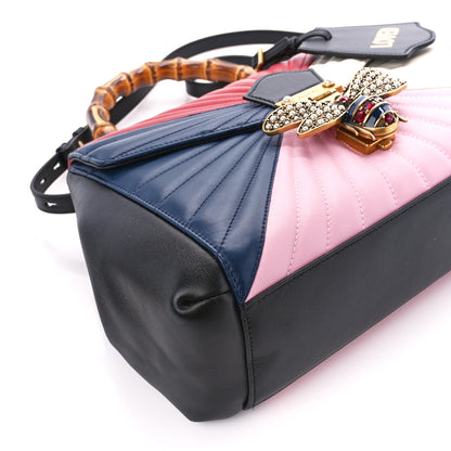 Gucci Calfskin Bamboo Trapuntata Queen Margaret Top Handle Bag Blue Agata Hibiscus Red Mystic White Sugar Pink 12 of 15