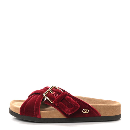 Valentino Garavani Velvet Flat Slide Sandals 37 Red 1 of 8