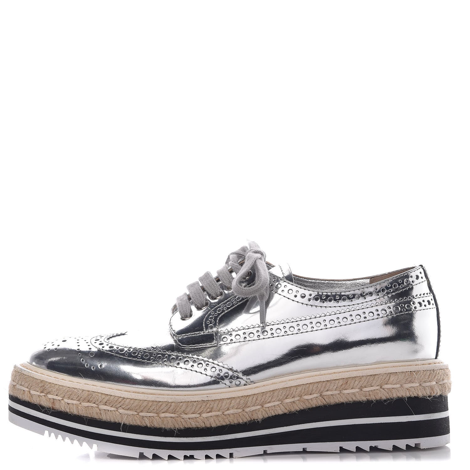 Prada Metallic Calfskin Platform Oxfords 36.5 Argento 1 of 11