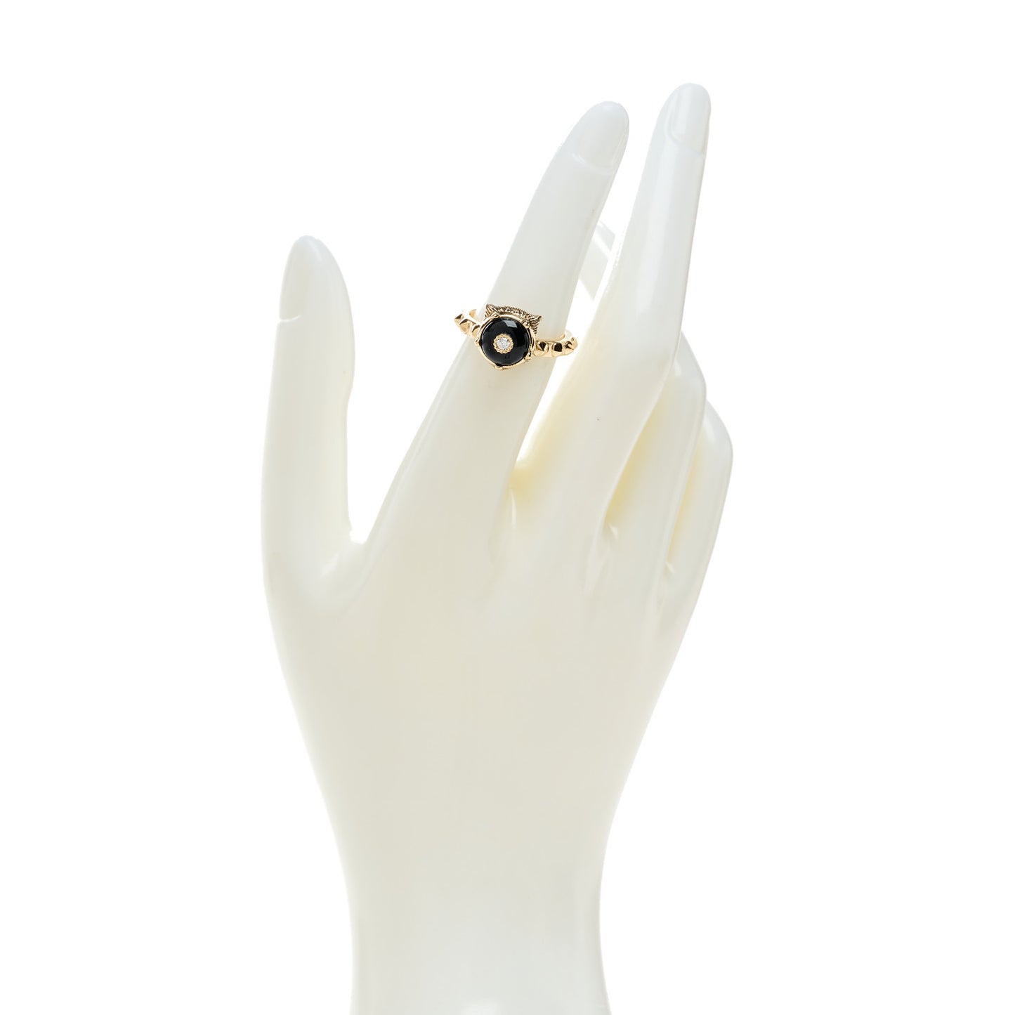 18K Yellow Gold Onyx Diamond Le Marche Des Merveilles Feline Ring 49 4.75