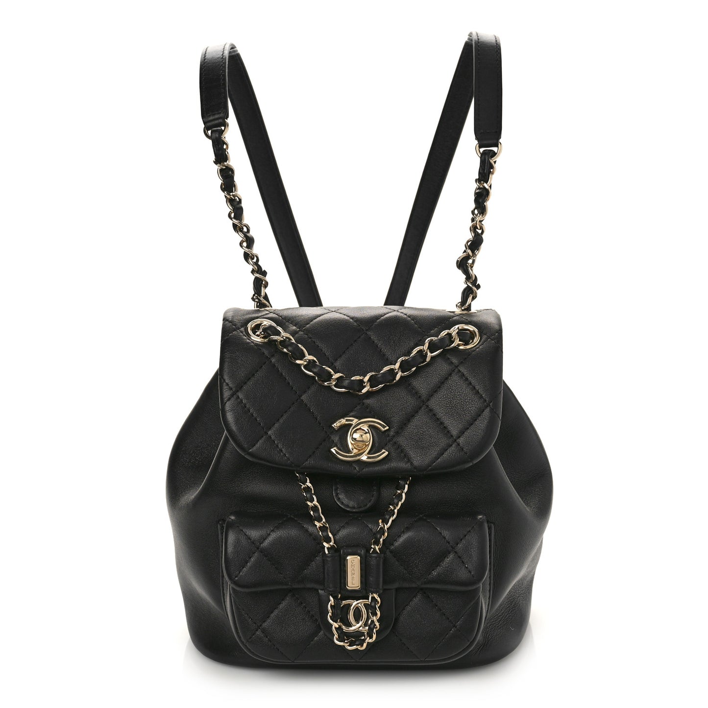 Lambskin Quilted Small Duma Drawstring Backpack Black