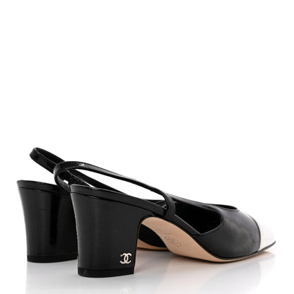 Chanel Patent Cap Toe CC Slingback Flats 36.5 Black White 4 of 13