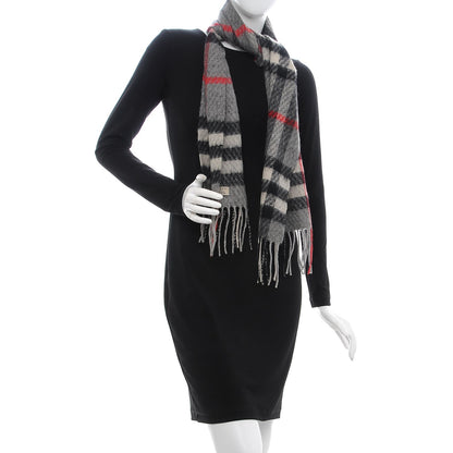 Burberry Cashmere Giant Check Fringe Scarf Grey 2 of 4