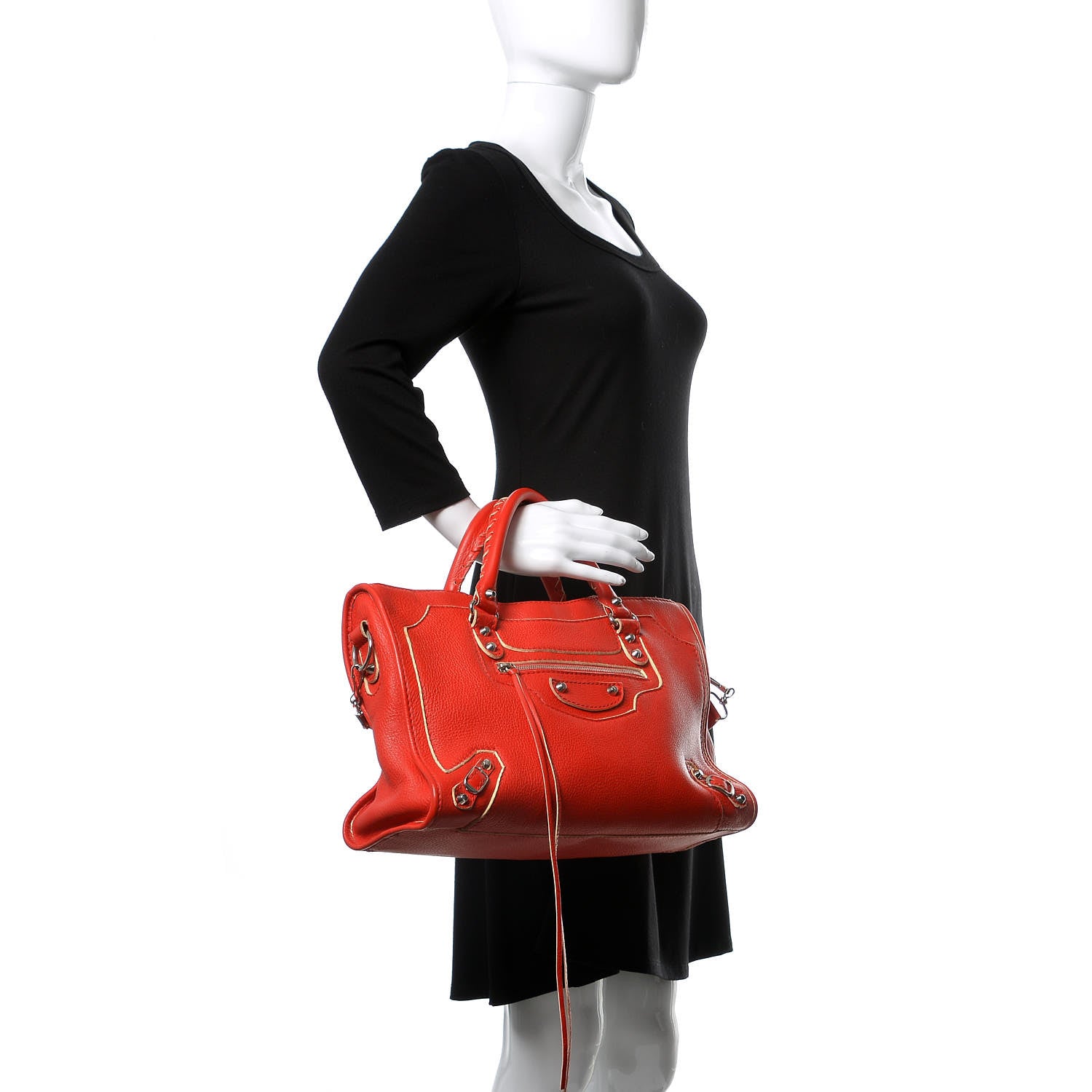 Balenciaga Supple Grained Calfskin Classic Silver Hardware Highlight City Rouge Fraise 2 of 16