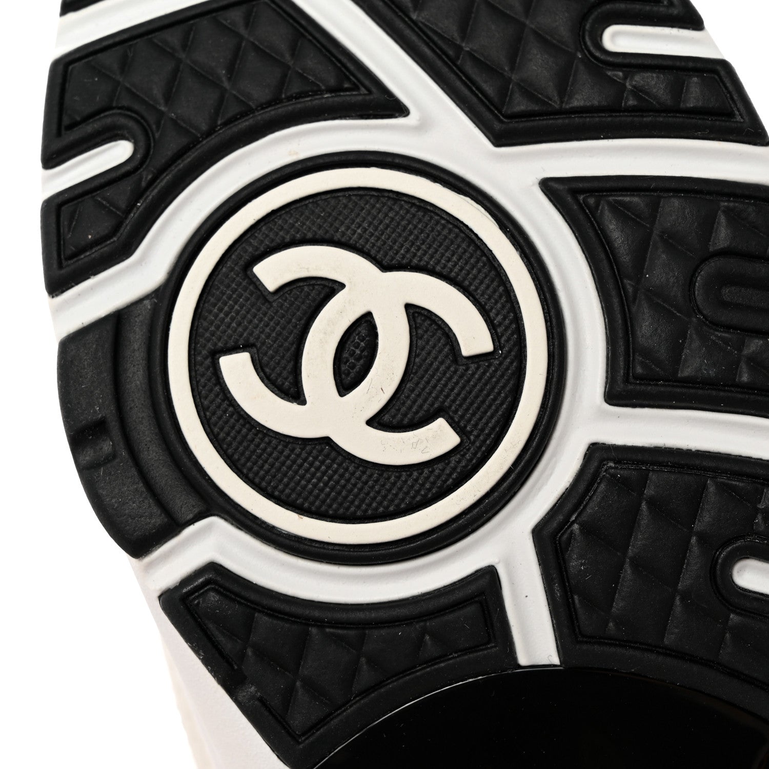 Chanel Mesh Suede Calfskin Grained Calfskin Womens CC Sneakers 37.5 White Black 9 of 10