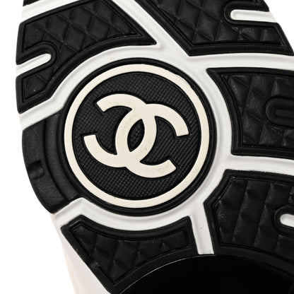 Chanel Mesh Suede Calfskin Grained Calfskin Womens CC Sneakers 37.5 White Black 9 of 10