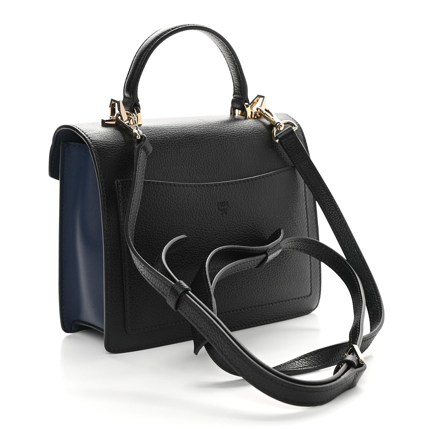 MCM Visetos Small Patricia Block Satchel Cognac Navy Black 2 of 11