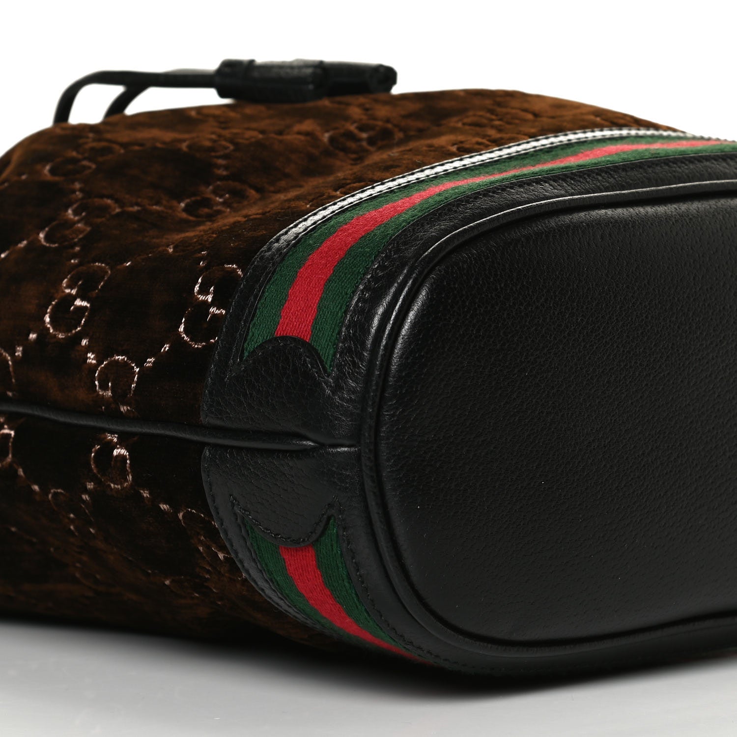 Gucci Velvet GG Monogram Textured Calfskin Web Bucket Bag Brown Black 18 of 25