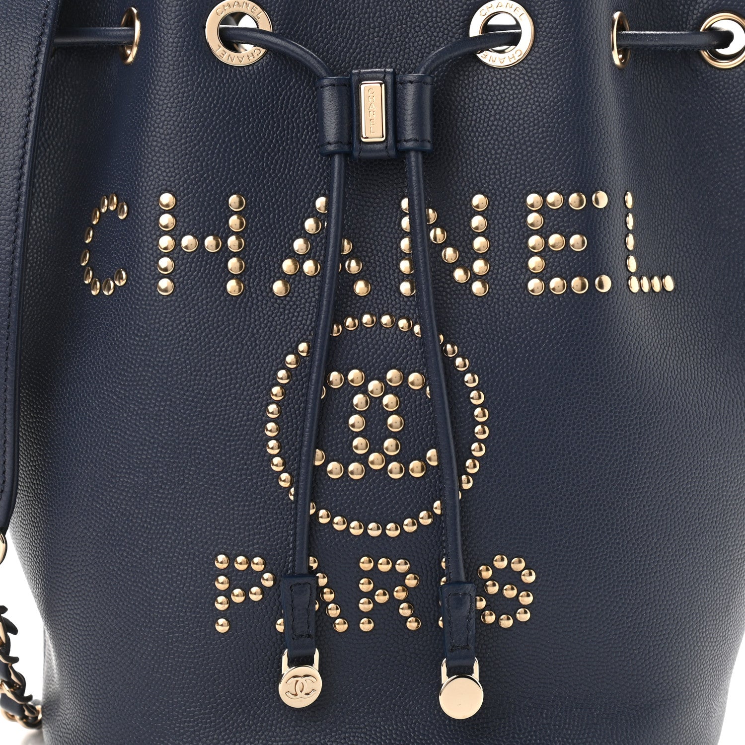 Chanel Caviar Deauville Drawstring Bucket Bag Navy 10 of 10
