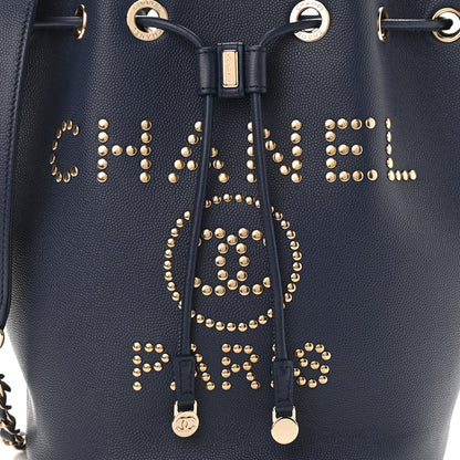 Chanel Caviar Deauville Drawstring Bucket Bag Navy 10 of 10
