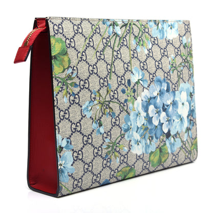 Gucci GG Supreme Monogram Blooms Large Cosmetic Case Beige Blue Navy Hibiscus Red 3 of 12