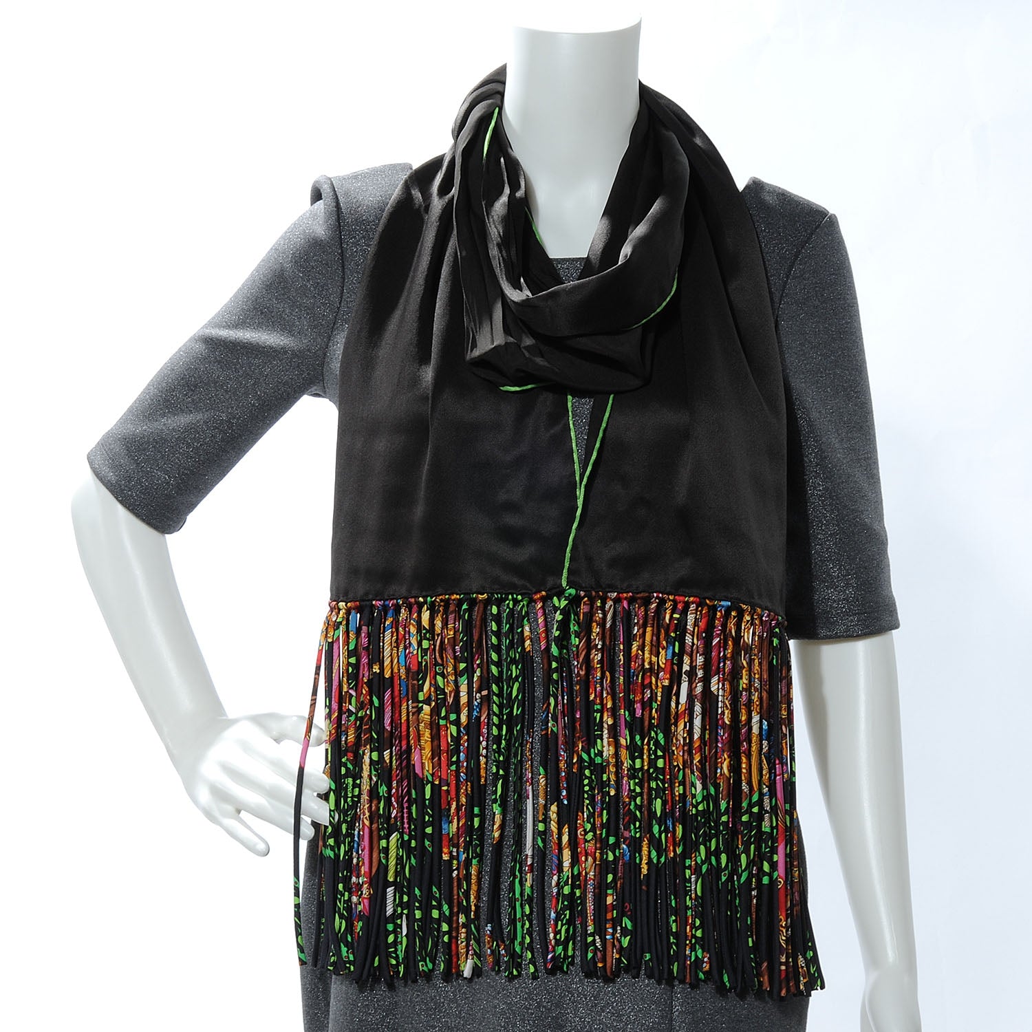 Hermes Silk La Danse du Cheval Marwari Fringe Stole Noir 3 of 5