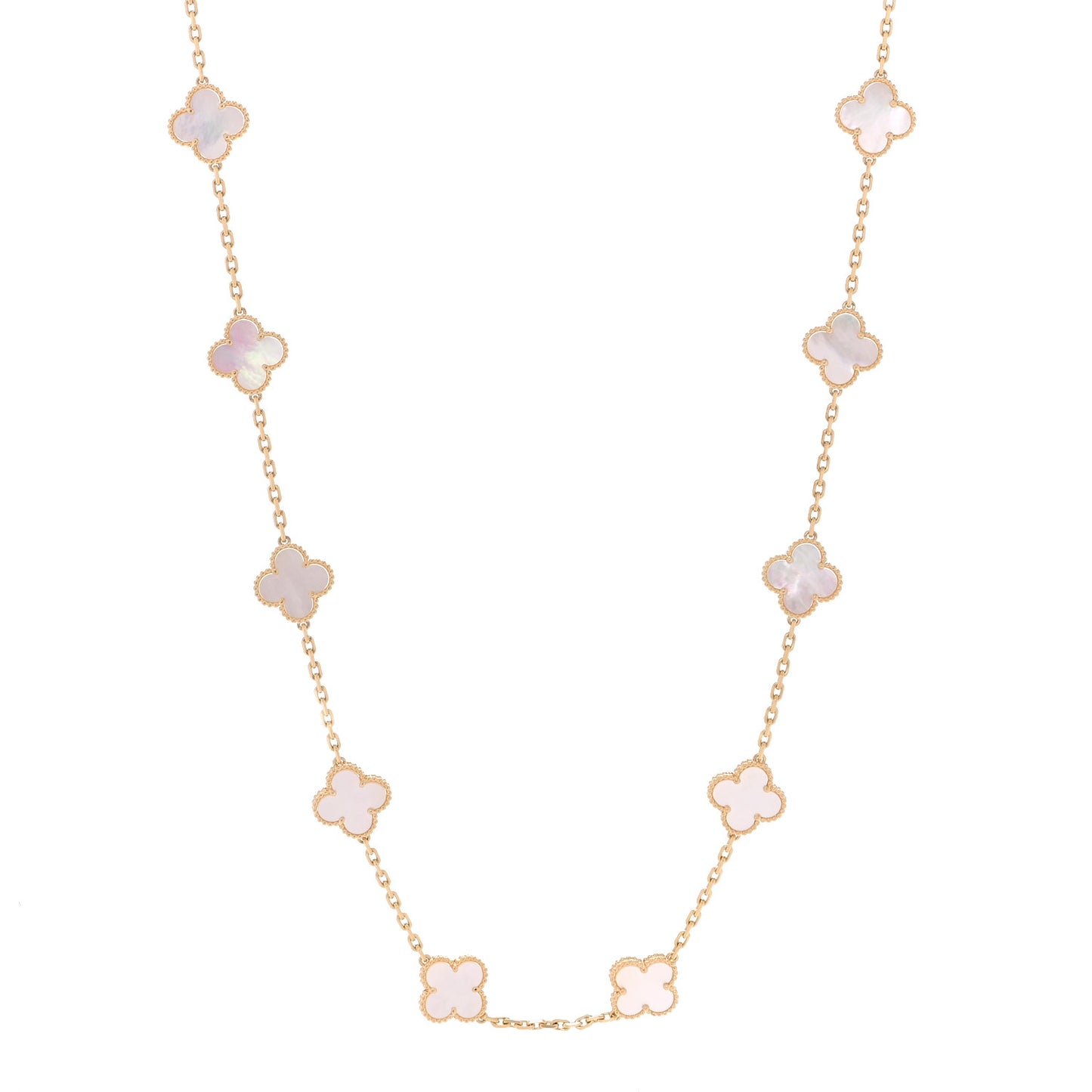 18K Yellow Gold Mother of Pearl 20 Motifs Vintage Alhambra Necklace