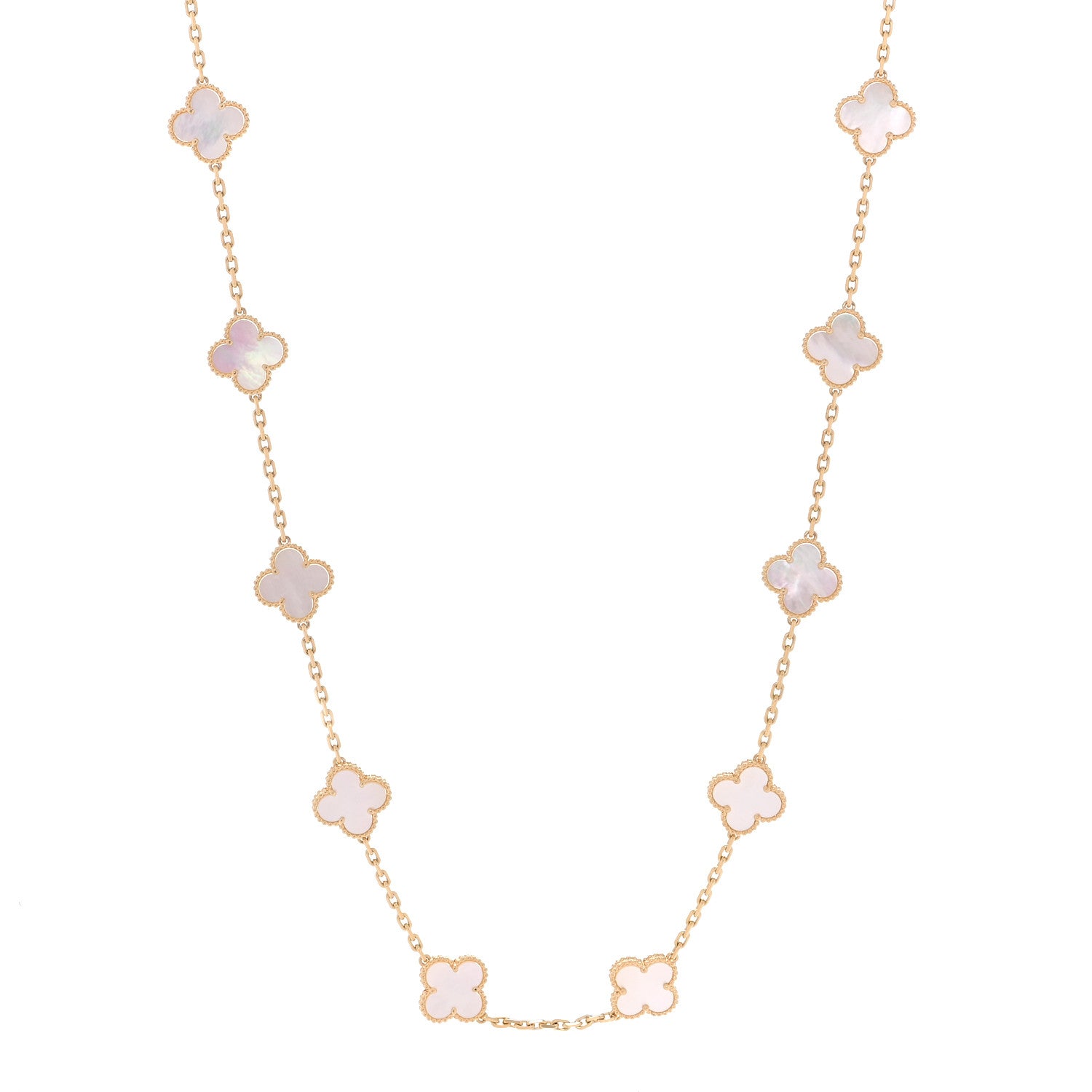 Van Cleef & Arpels 18K Yellow Gold Mother of Pearl 20 Motifs Vintage Alhambra Necklace 1 of 6