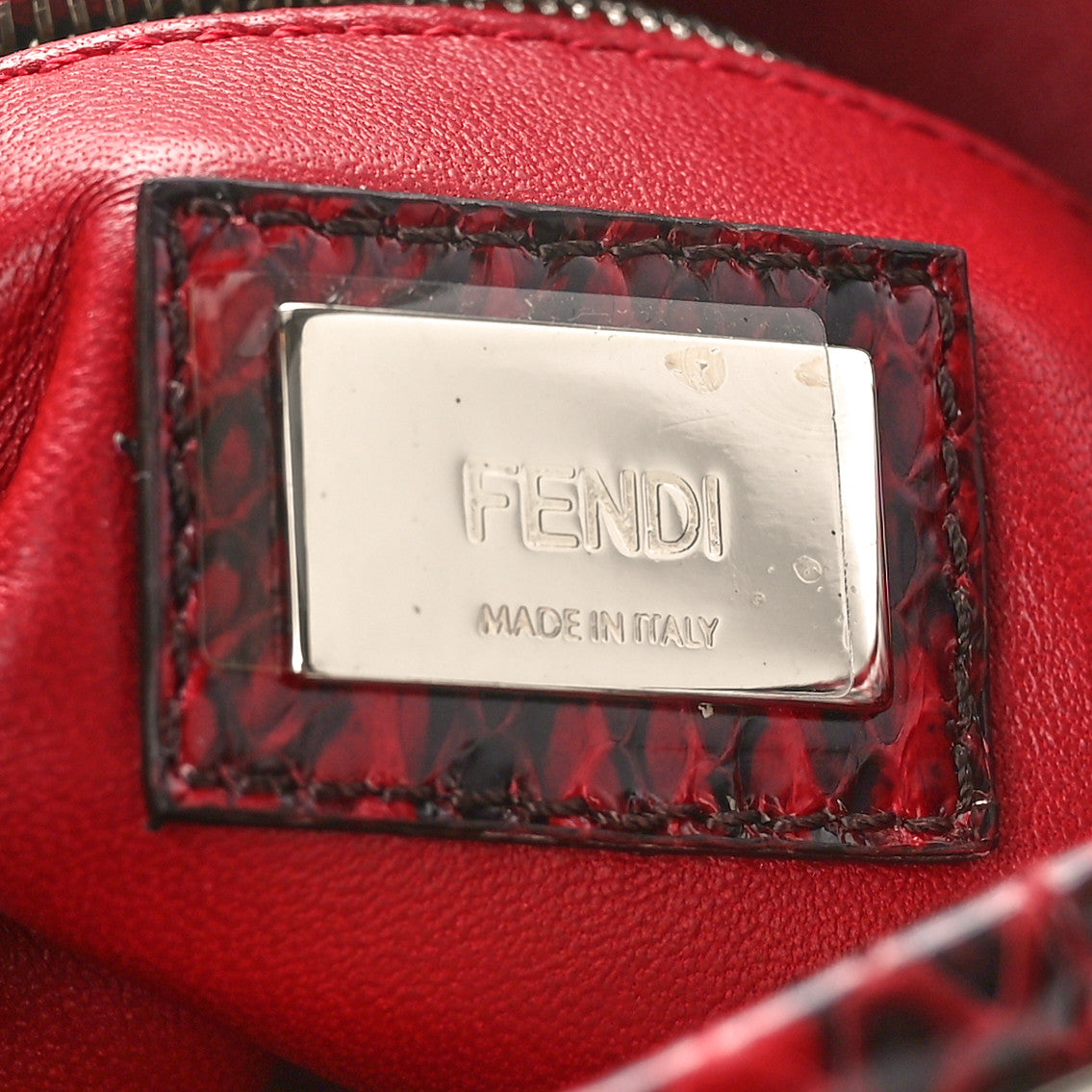 Fendi Snakeskin Shiny Nappa Mini Peekaboo Iconic Satchel Red 6 of 9
