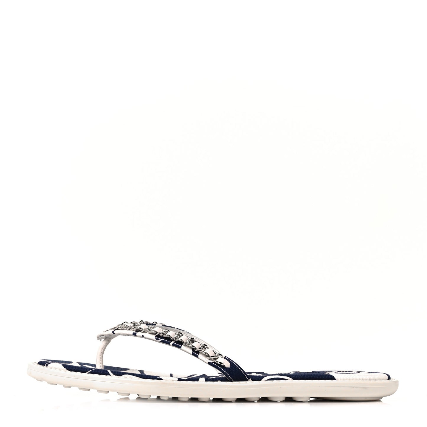 Canvas CC Chain Thong Sandals 39 Blue White
