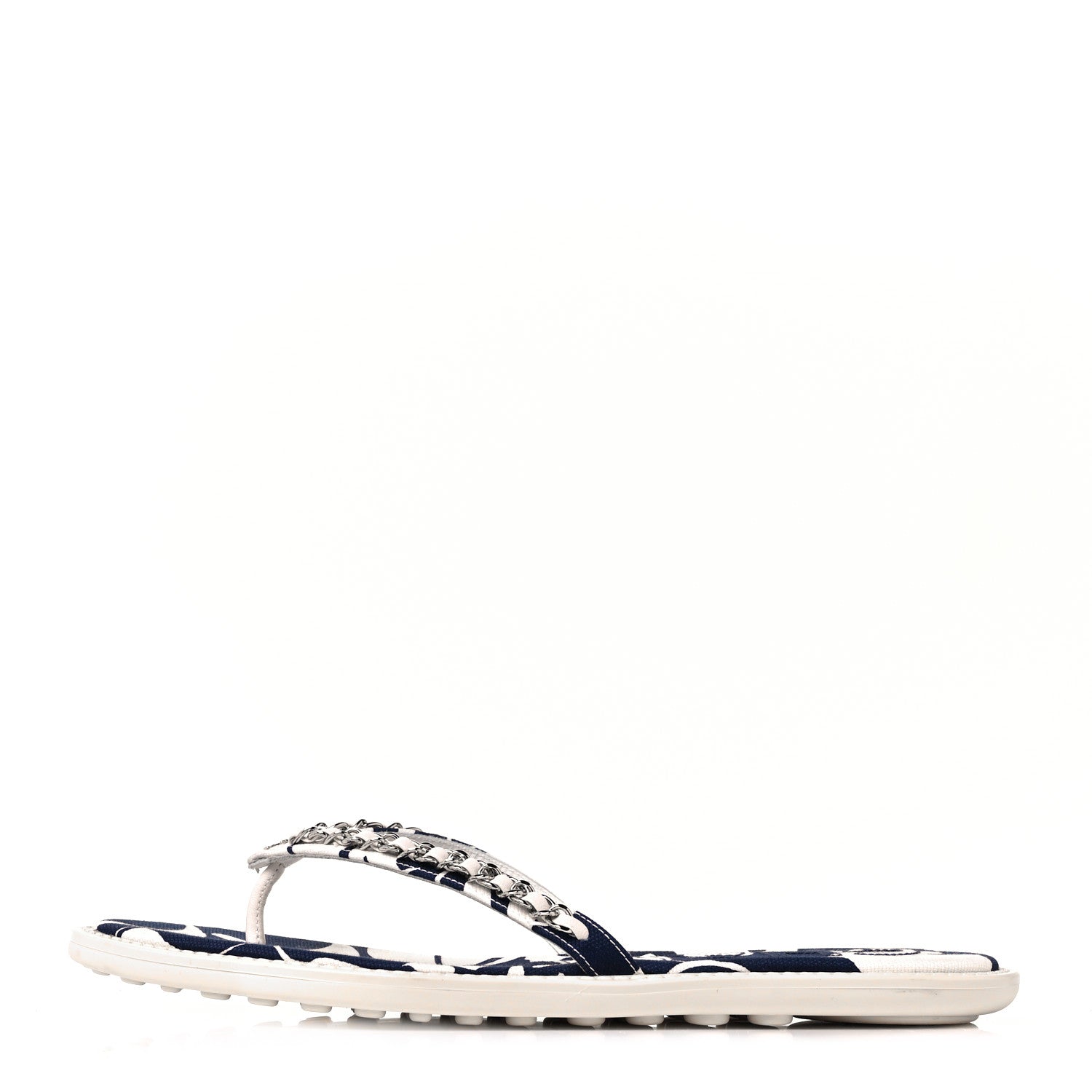Chanel Canvas CC Chain Thong Sandals 39 Blue White 1 of 8