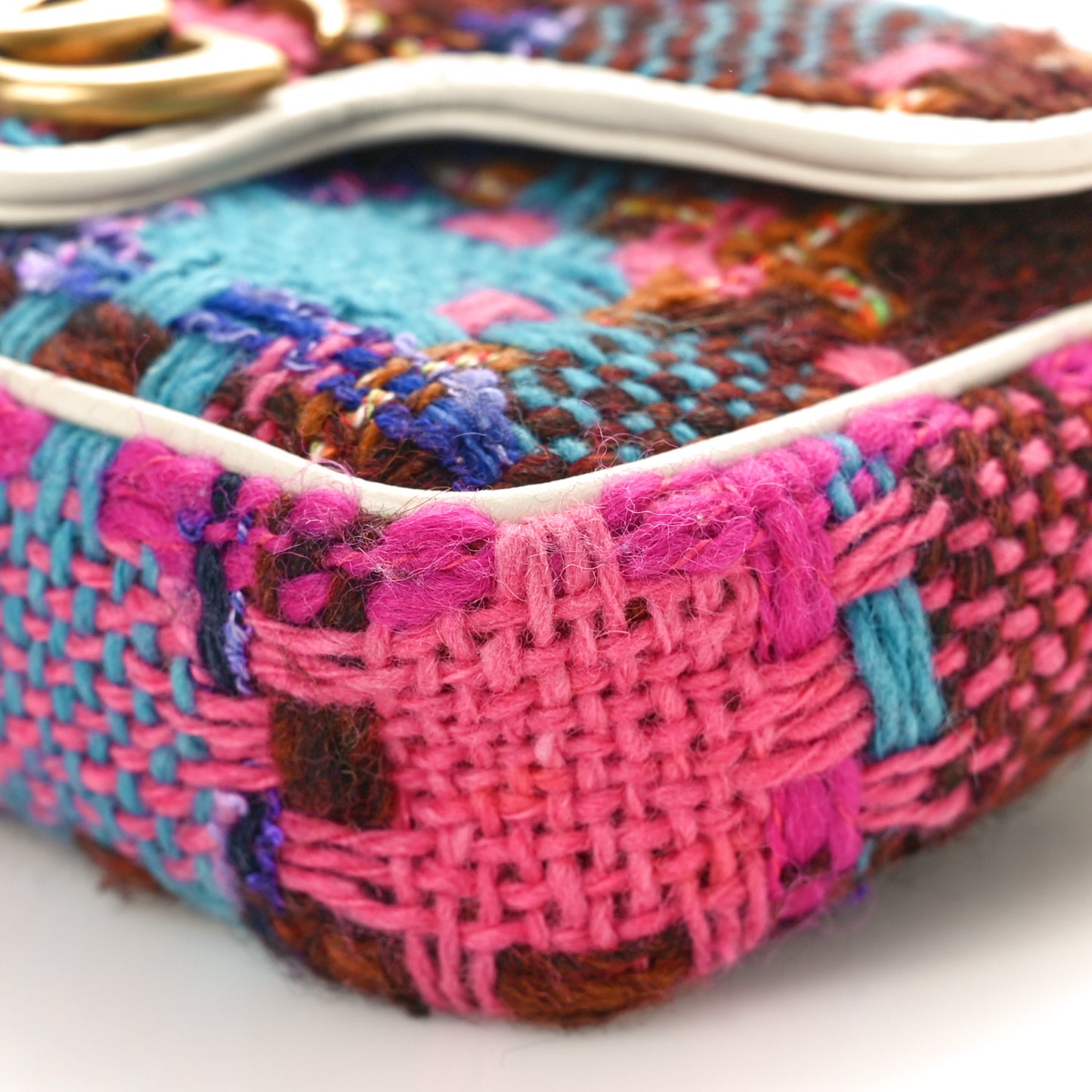 Tweed Calfskin Spicy Check Super Mini GG Marmont Shoulder Bag Pink Multicolor Mystic White